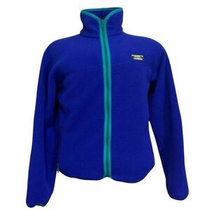 Rare Vintage L.L. BEAN Sweater Fleece Full Zip Bomber‎ Jacket 90s Blue Size L